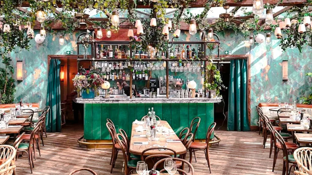 Fancy tropical style bar/restaurant.