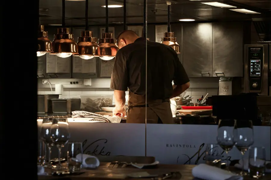 View of a chef working in the kitchen.