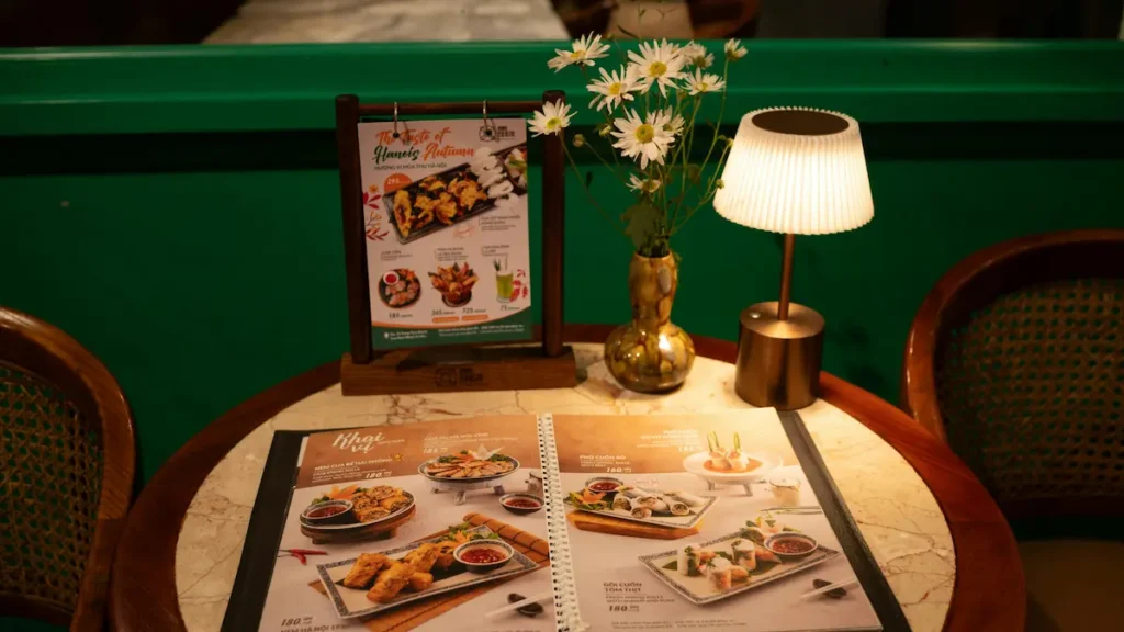 view of a table with menu at a restaurant
