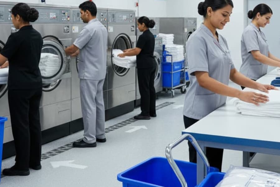 laundry staff working in laundry department