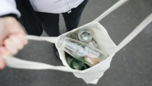a bag filled with trash.