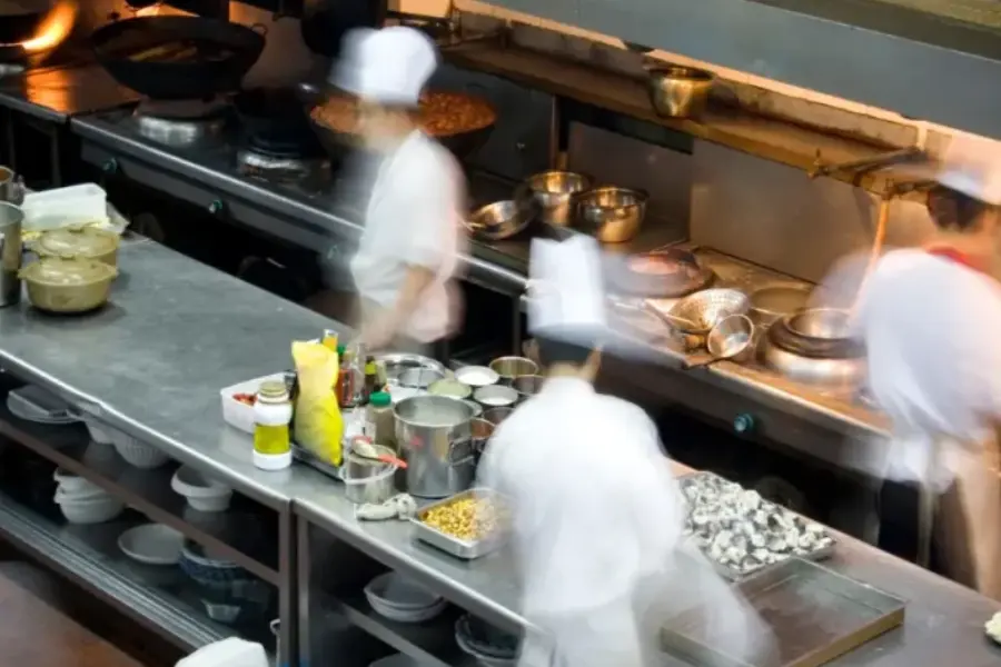 View of chefs working in a commercial kitchen