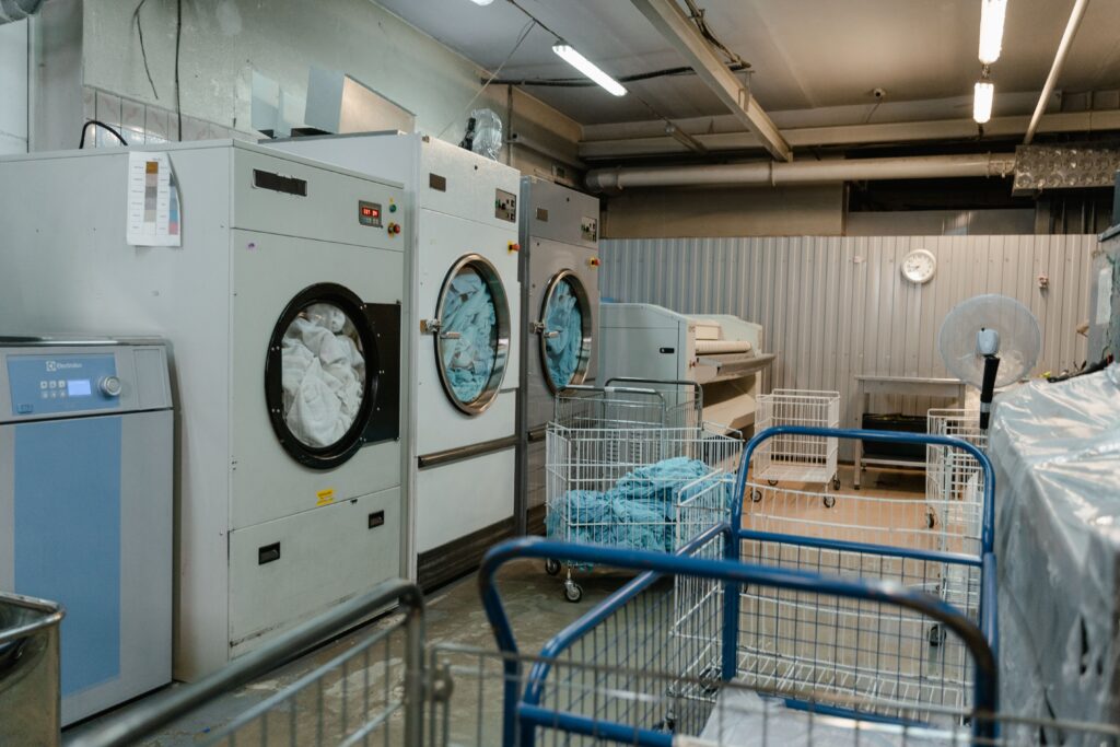 Well-planned hotel laundry room layout designed for efficiency and linen quality