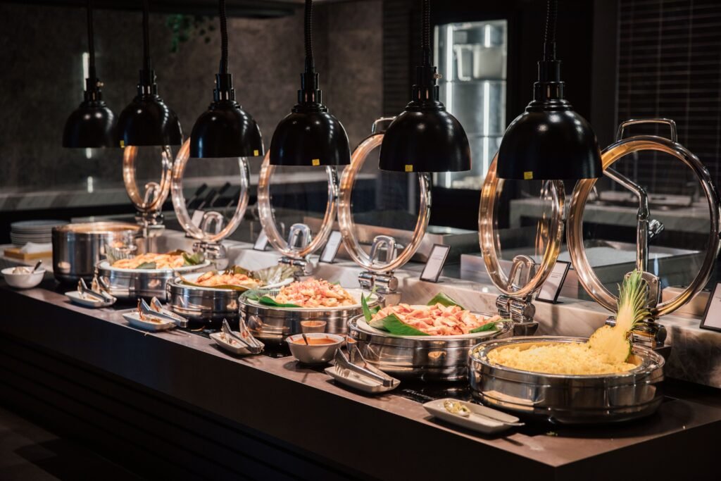 Hotel buffet service in full operation, supported by food and beverage consultant kitchen planning