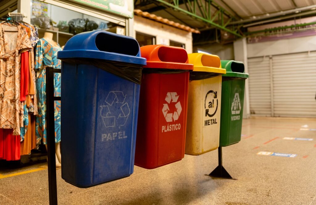 Waste Management Consultant-designed segregation system with labelled wet and dry waste bins in a hotel